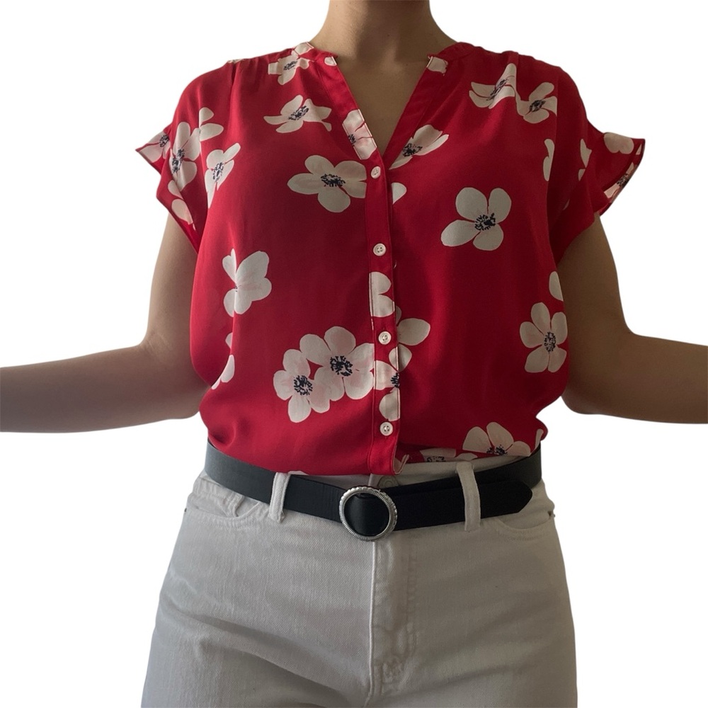 J. Crew Red Floral Blouse